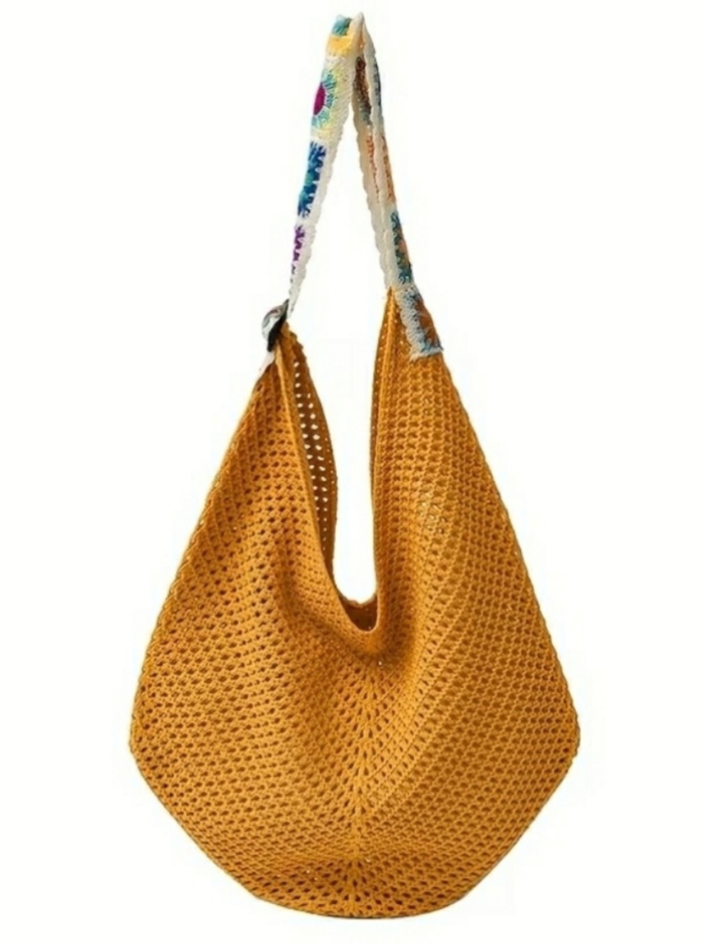 Woven Yellow Crochet Hobo Bag - Picture 2 of 4